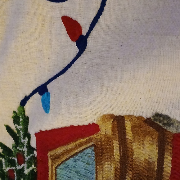 Holiday embroidered linen table runner red truck with tree - Picture 8 of 9